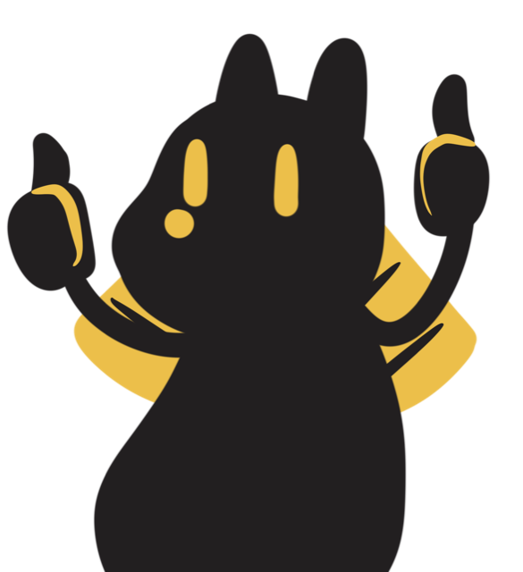Nubi, the Anubis mascot, giving a double thumbs up